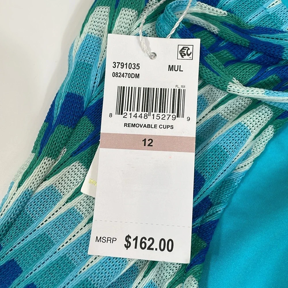 Trina Turk One-piece Swimsuit Size 12 NWT Multi Aqua Blue Print